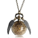 Retro Steampunk Smooth Snitch Ball Shaped Quartz Pocket Watch Fashion Sweater Angel Wings Necklace Chain Gifts for Men Women kid